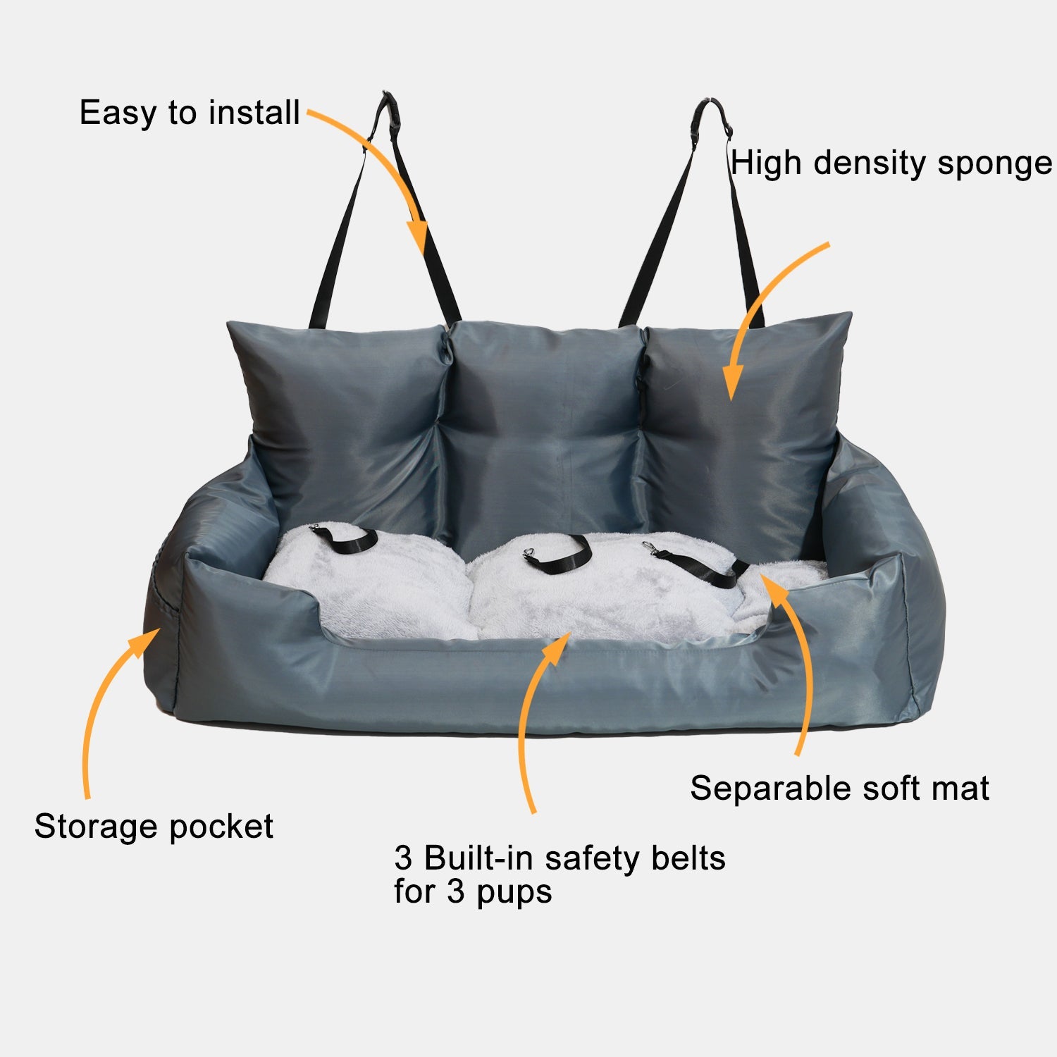 Luxury Dog Car Seat Bed | Detachable Soft Booster Pet Travel Carrier for Back Seat